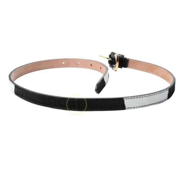 FENDI Leather Pony Hair Skinny Belt Black White Gold Designer Italy Animal Print - Picture 4 of 5